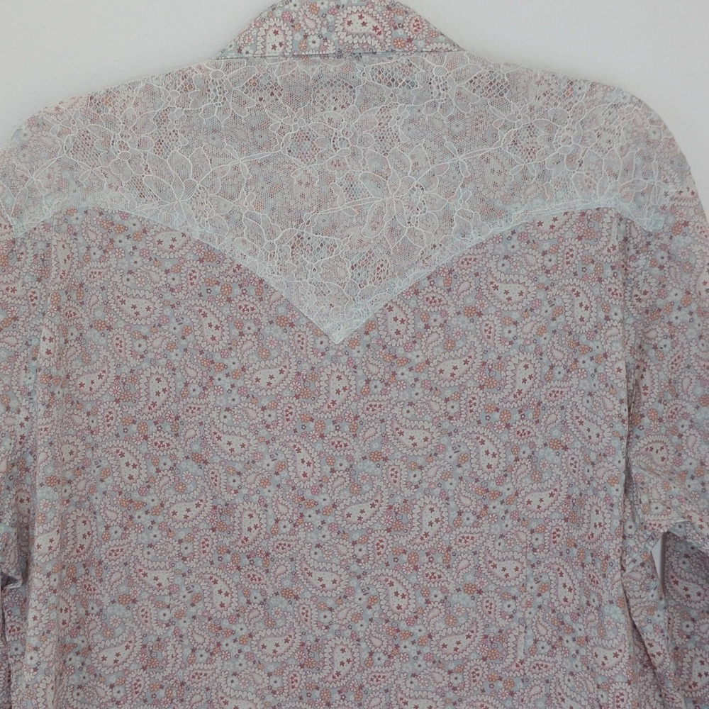 Wrangler Womens Lace Trim Pearl Snap Button Up Shirt Sz XL White Paisley Western - Picture 3 of 6